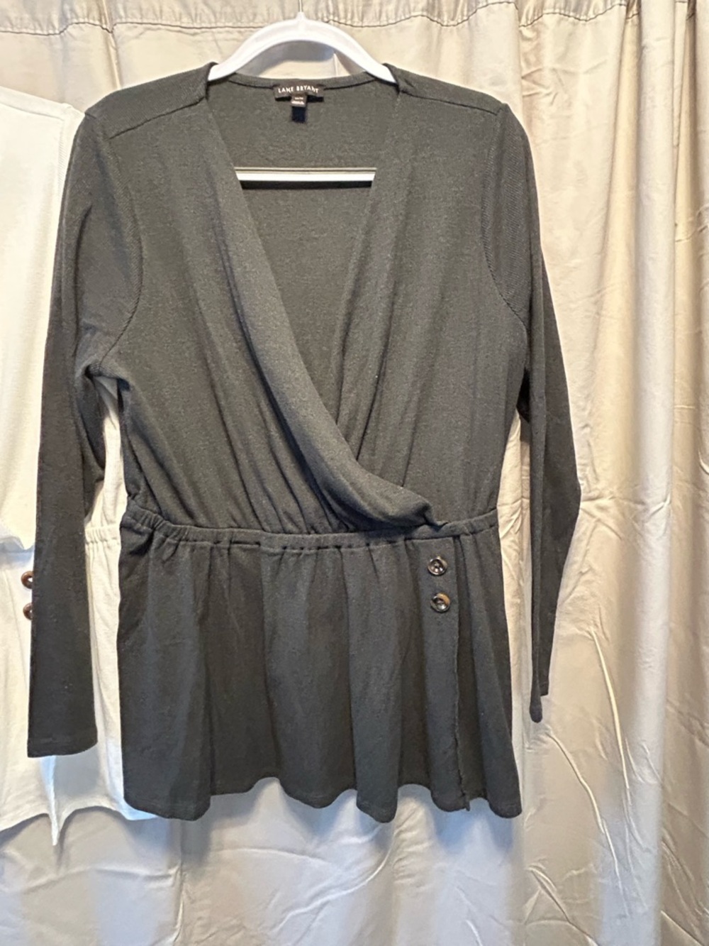 Lane Bryant White and Black Wrap-Front Long Sleeve Tops - Picture 3 of 7